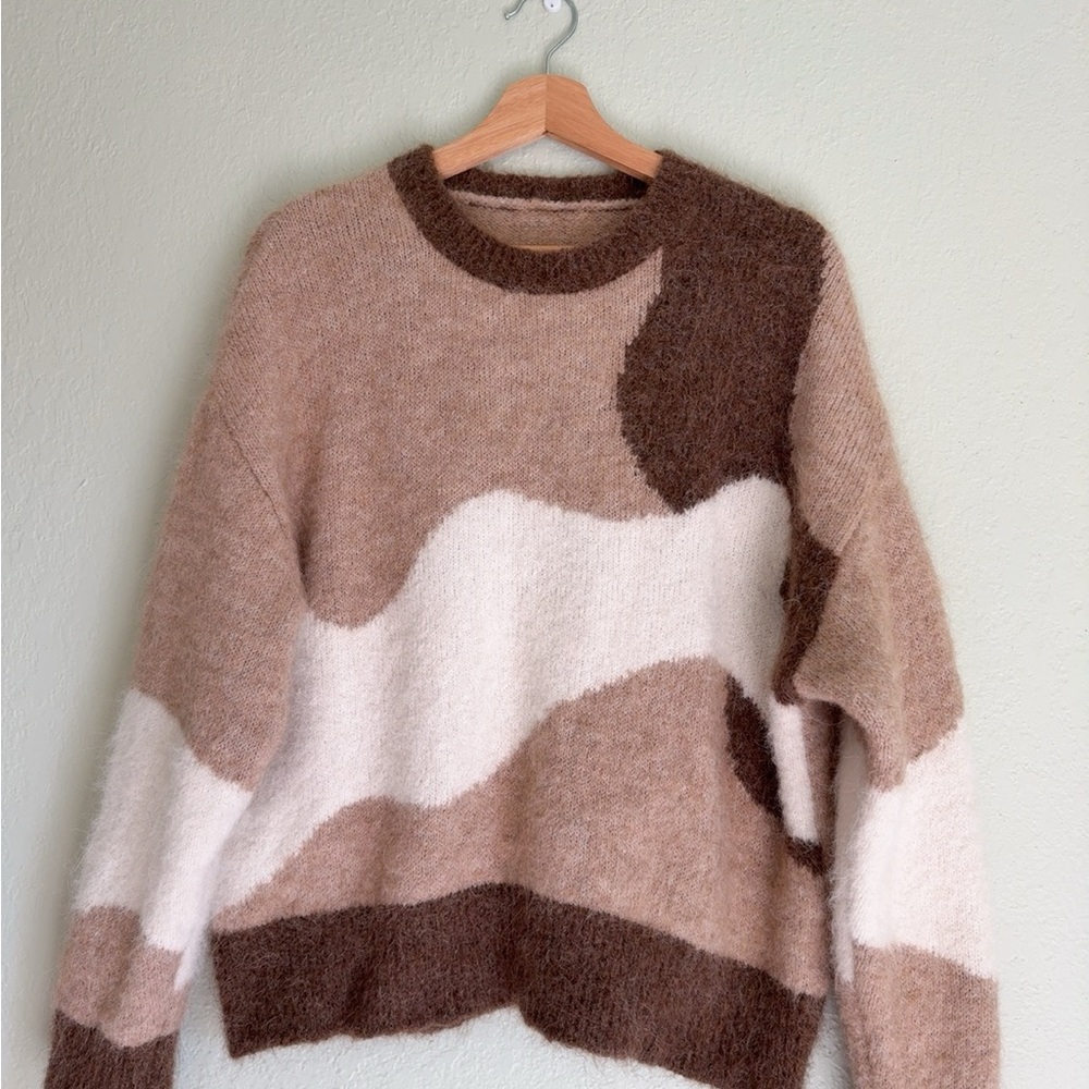 Alpaca blend cardigan mix cream and brown, very warm